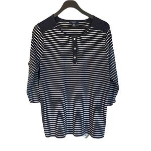 Chaps Women's Navy and White Striped Button Down Shirt size 2X